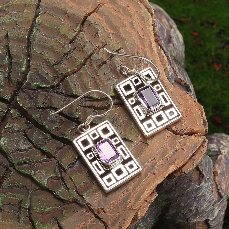1pair Bohemian Purple Geometric Hollow Dangle Earrings